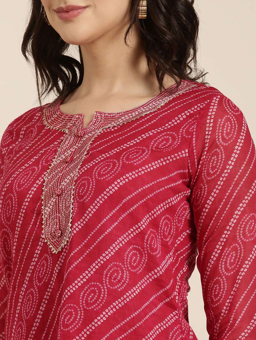 women pink notch neck straight kurta - 20961008 -  Standard Image - 5