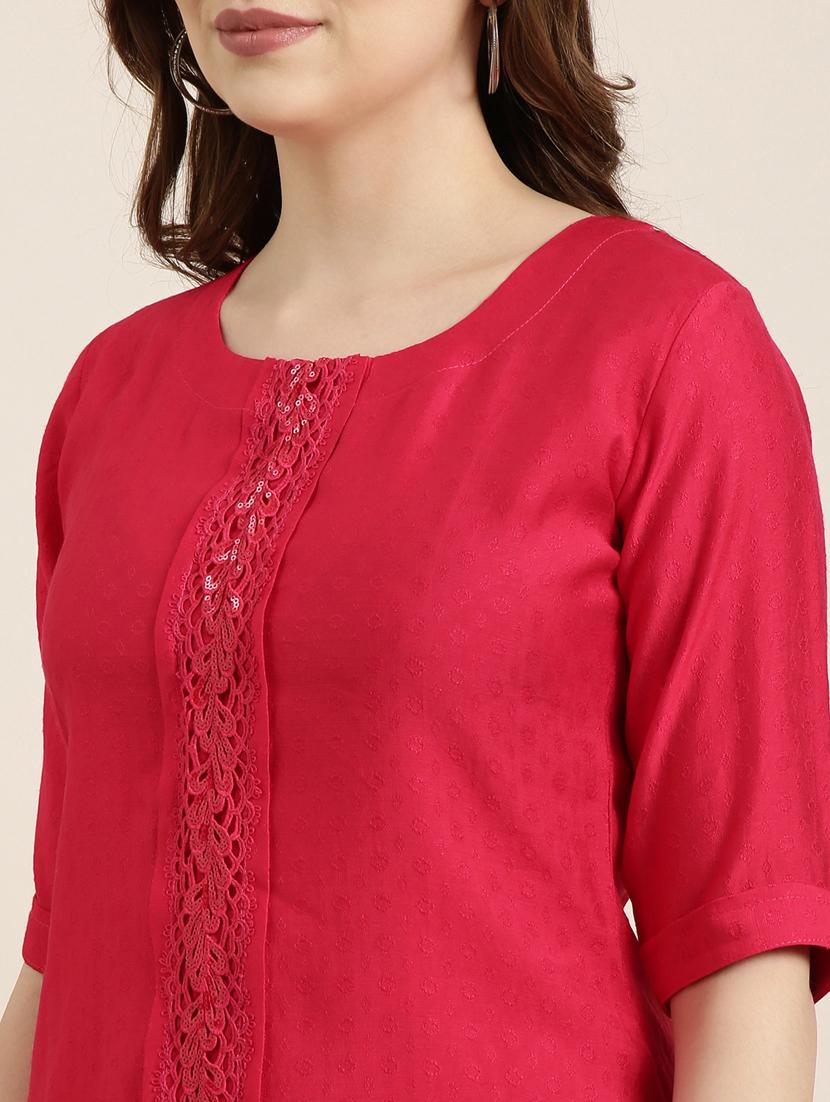 women red round neck straight kurta - 20961013 - Standard Image - 5