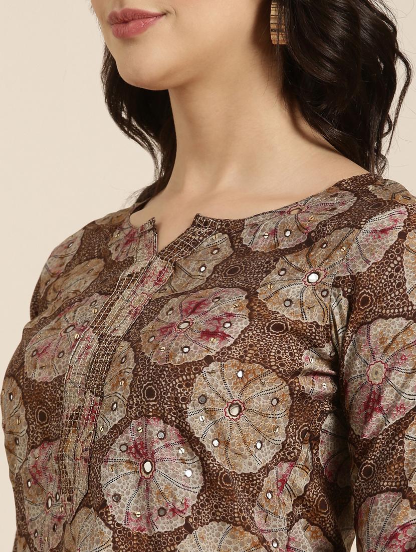 women brown notch neck straight kurta - 20961019 - Standard Image - 5
