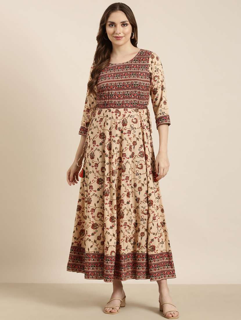 women beige round neck anarkali dress - 20961025 -  Standard Image - 3