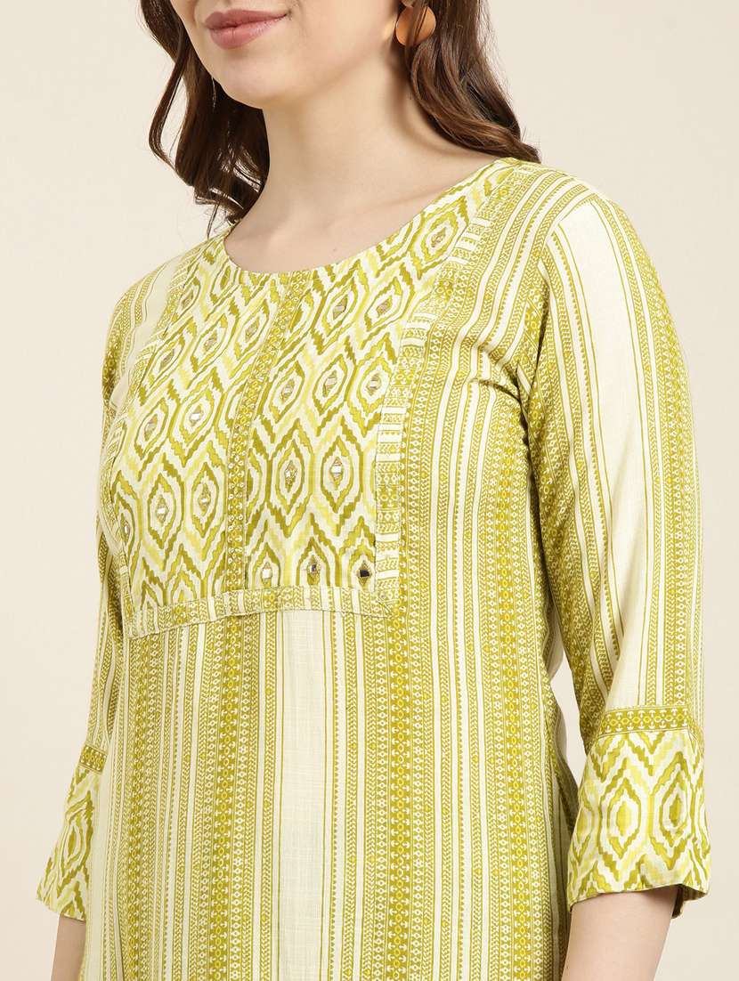 women lime round neck straight kurta - 20961030 -  Standard Image - 5