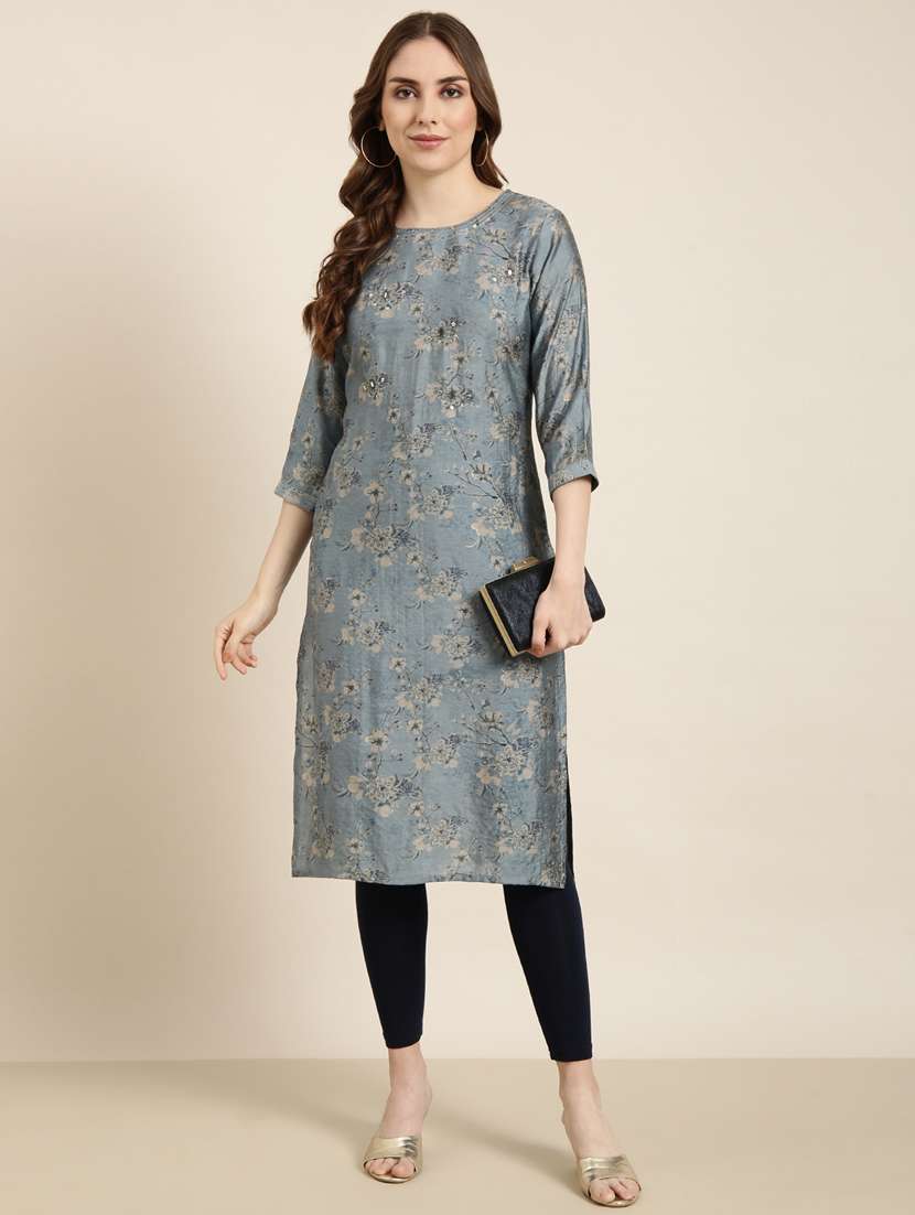 women three quarter sleeve straight kurta - 20961046 -  Standard Image - 3