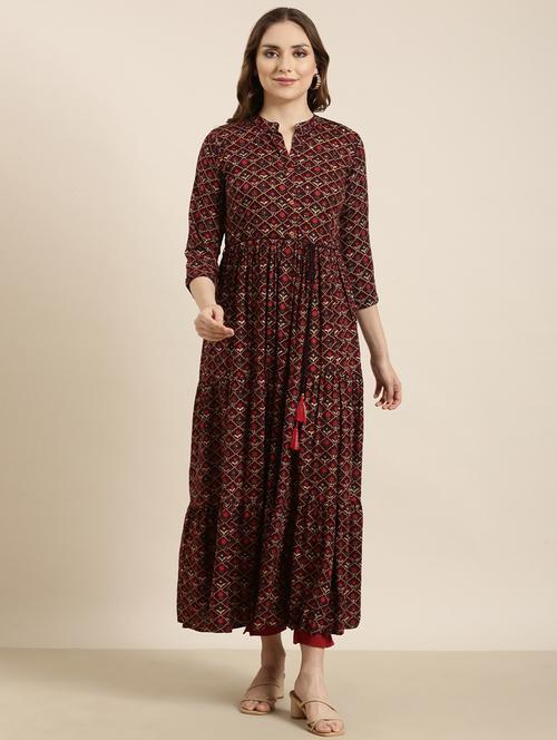women three quarter sleeve anarkali kurta - 20961047 -  Standard Image - 0