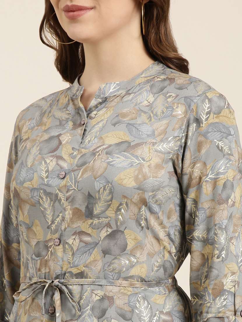 women grey mandarin neck a-line kurta - 20961052 - Standard Image - 5