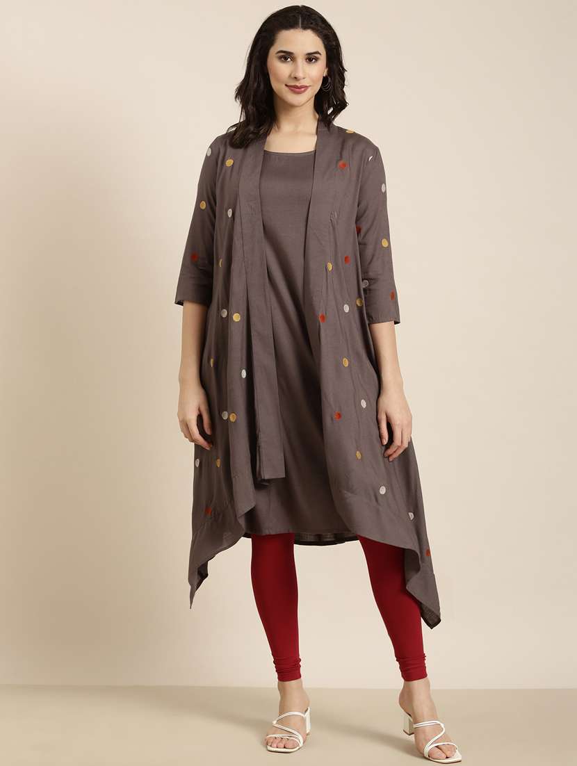 women sleeveless a-line kurta with shrug - 20961057 -  Standard Image - 3