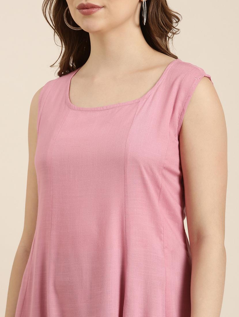 women pink solid a-line kurta with long shrug - 20961058 - Standard Image - 5