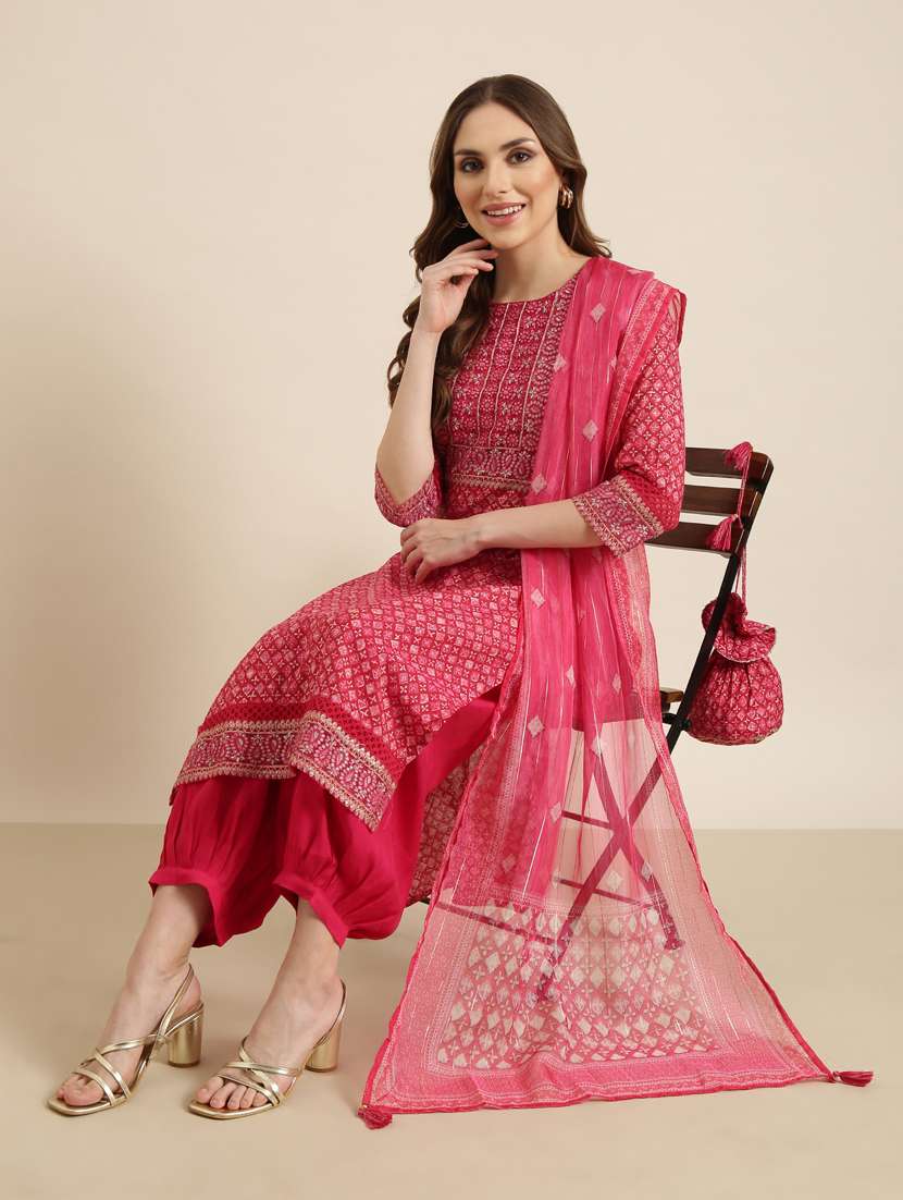 women pink printed kurta salwar set with dupatta - 20961076 -  Standard Image - 5