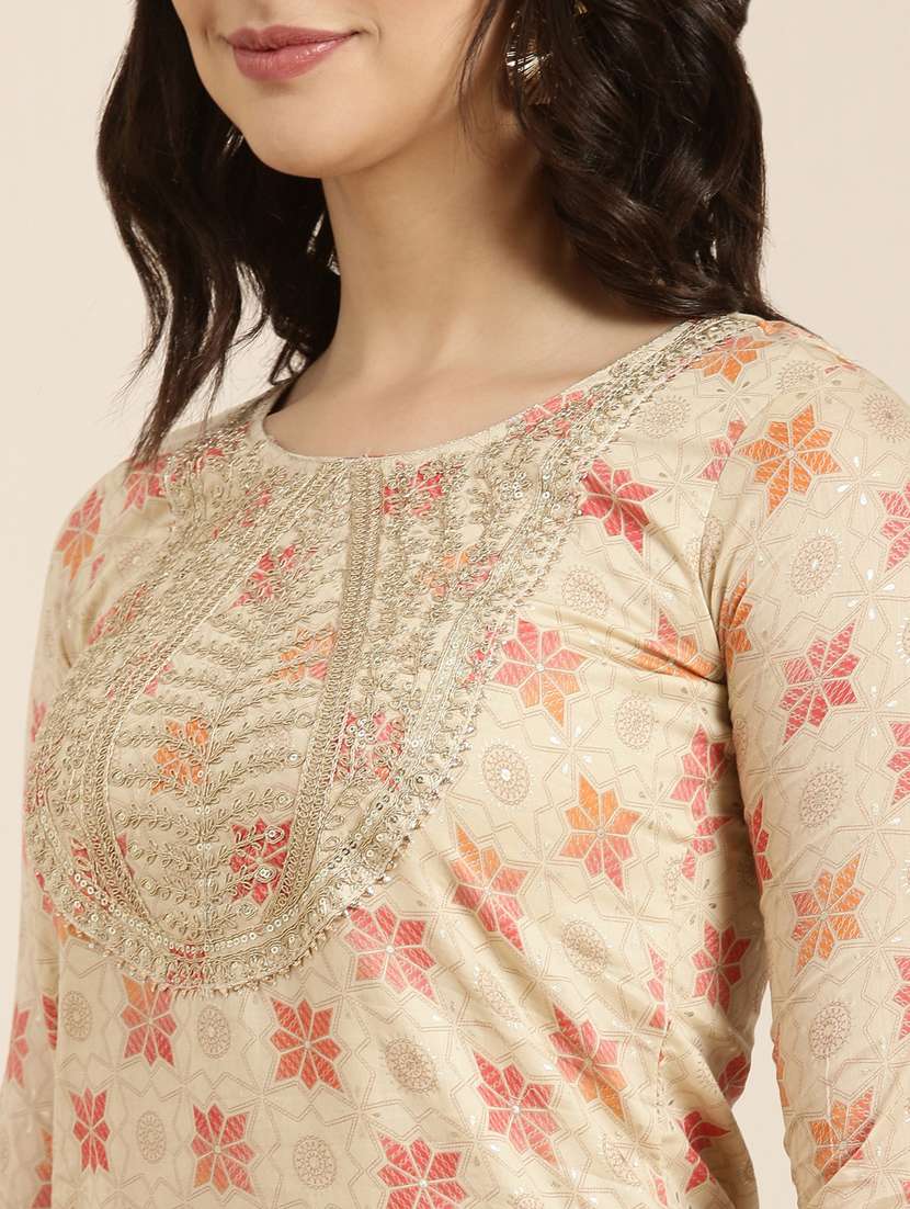 women beige geometric kurta pant set with dupatta - 20961094 -  Standard Image - 5
