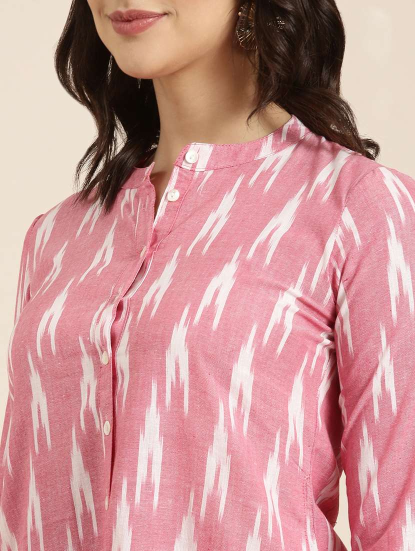 women pink ikat mandarin neck kurta pant set - 20961097 -  Standard Image - 5
