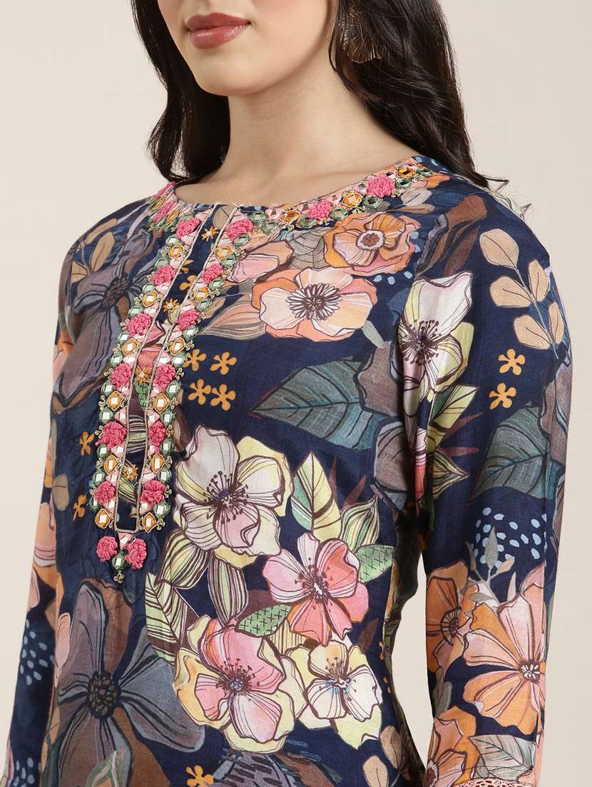 women floral round neck kurta sharara set with dupatta - 20961106 -  Standard Image - 5