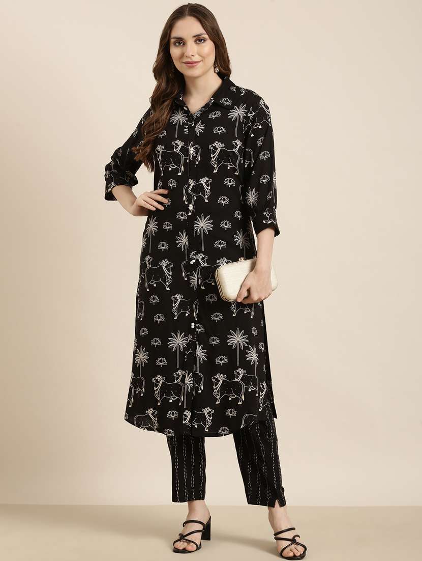 women printed three quarter sleeve kurta pant set - 20961129 -  Standard Image - 3