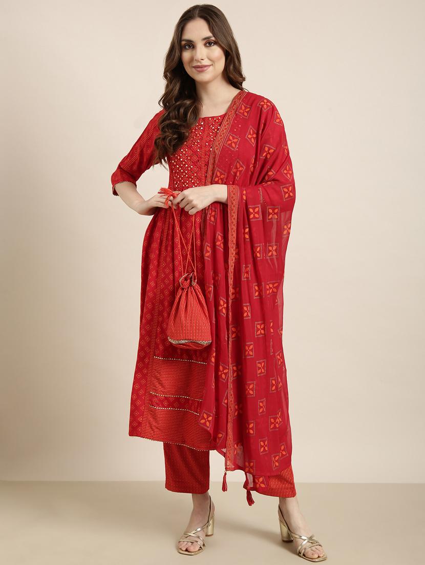 women printed round neck kurta pant set with dupatta - 20961144 - Standard Image - 3