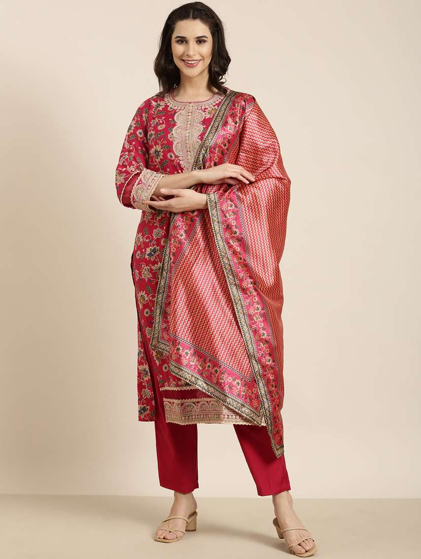 women floral round neck kurta pant set with dupatta - 20961148 -  Zoom Image - 0