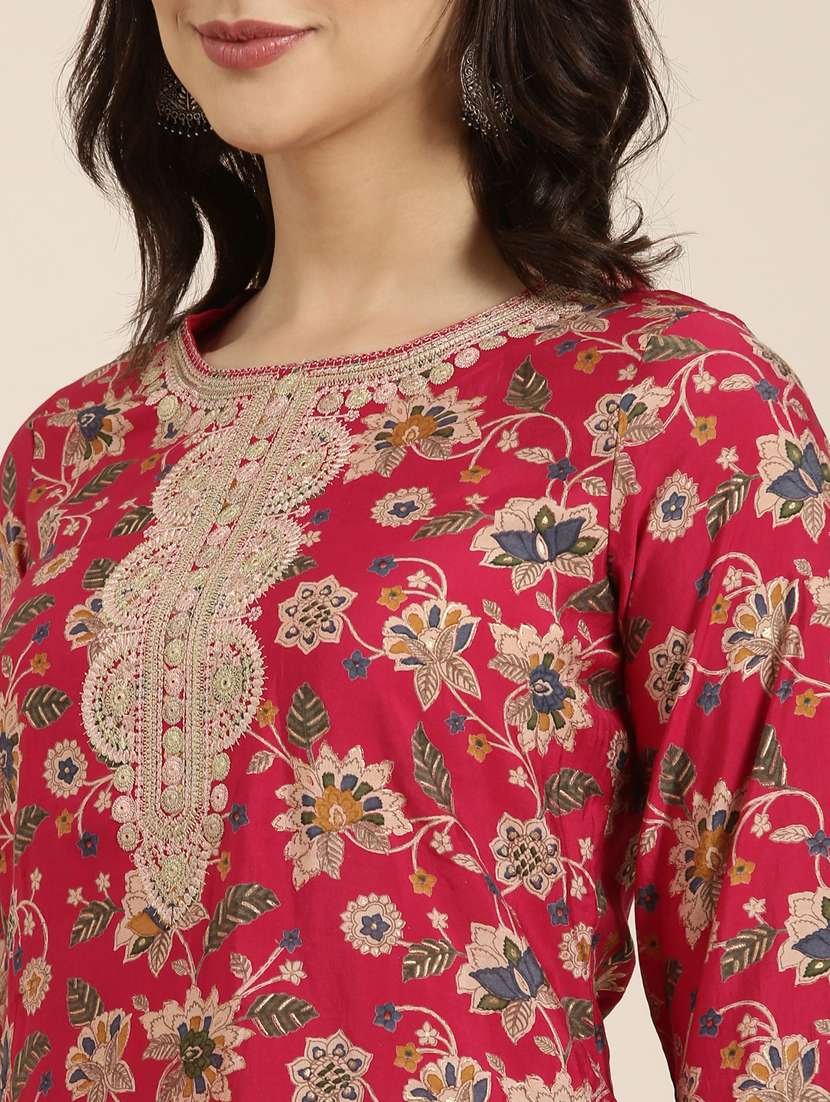 women floral round neck kurta pant set with dupatta - 20961148 - Standard Image - 5