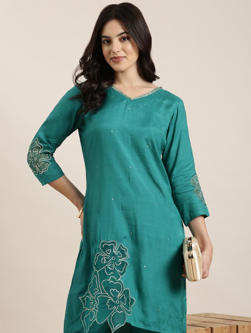 women three quarter sleeve kurta pant set - 20961166 - Standard Image - 8