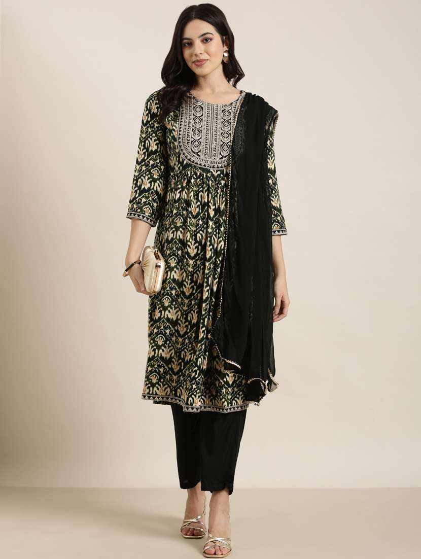 women ikat round neck kurta pant set with dupatta - 20961185 - Standard Image - 3