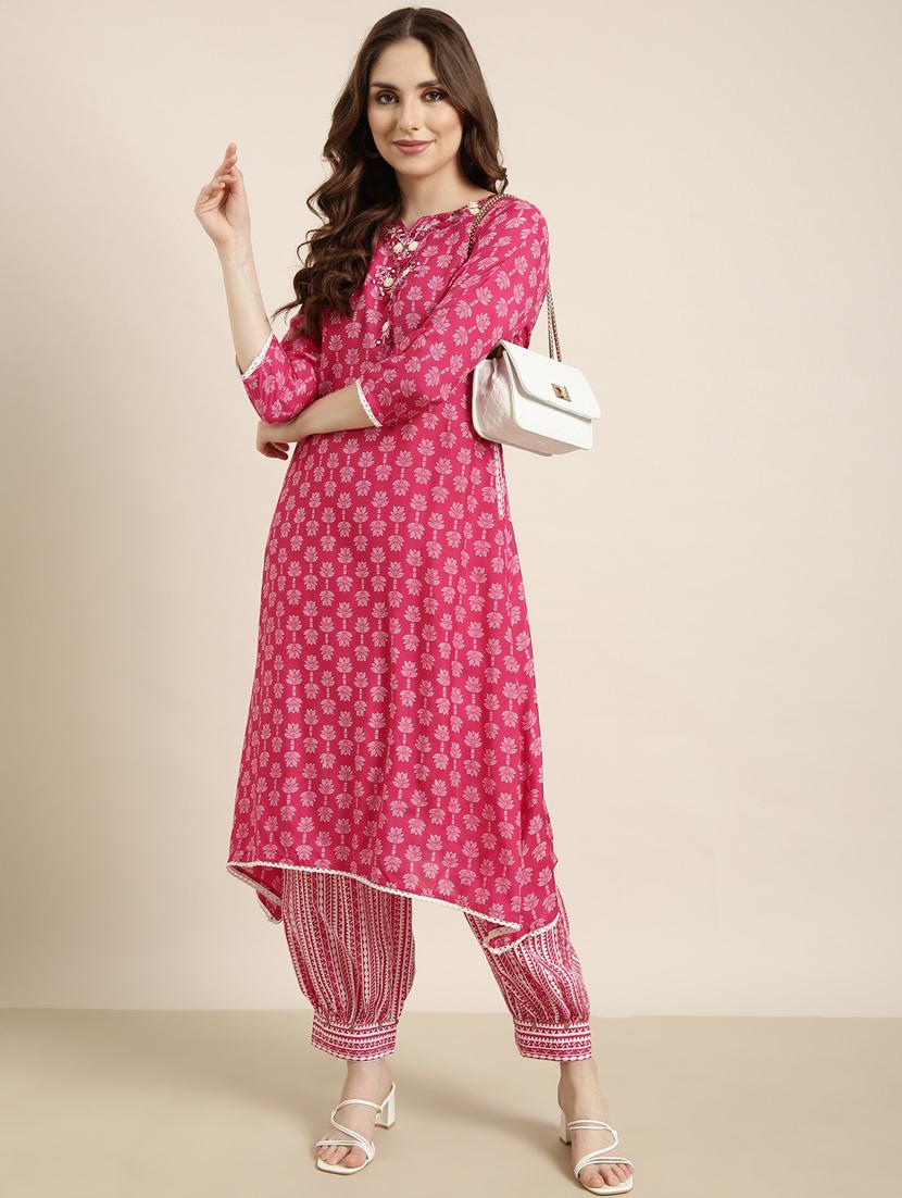 women pink printed mandarin neck kurta salwar set - 20961191 - Standard Image - 3