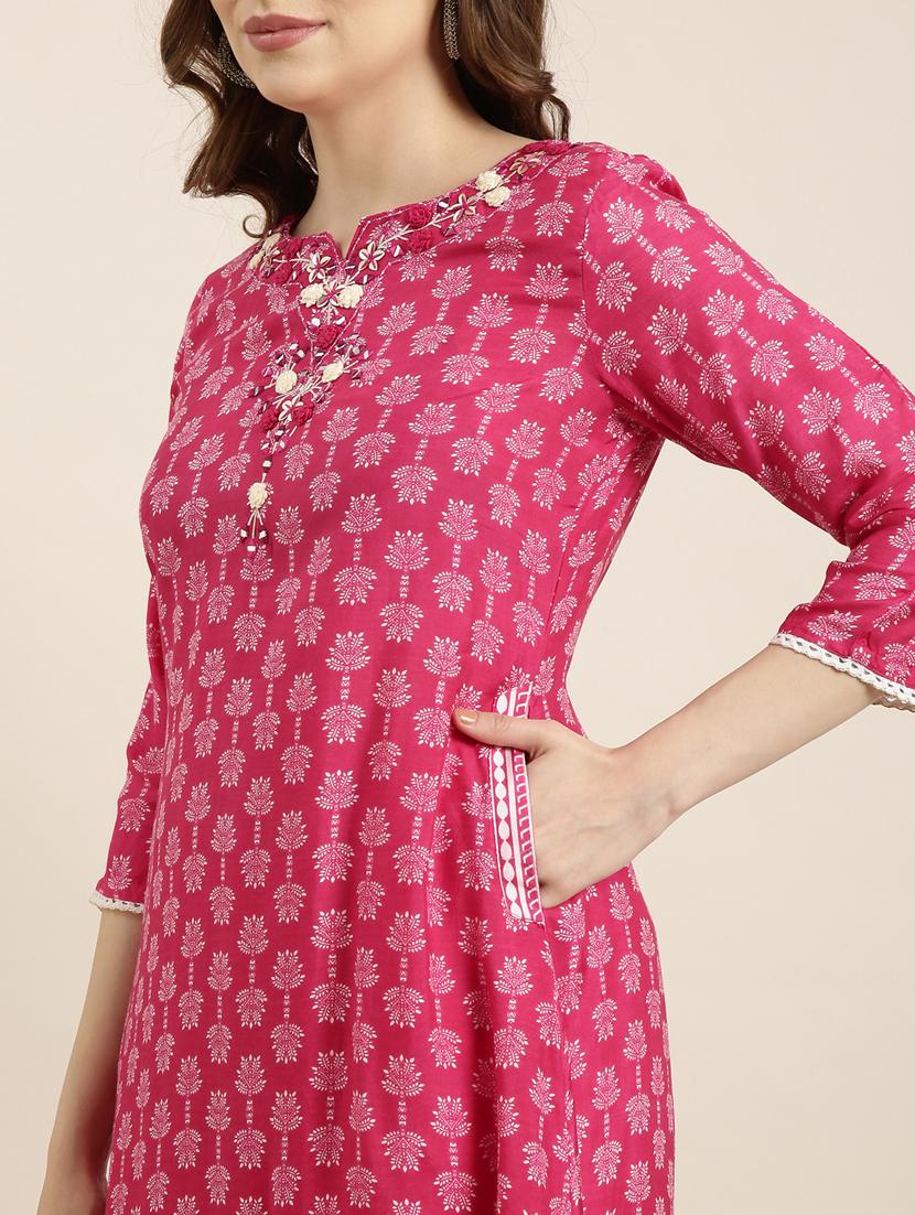 women pink printed mandarin neck kurta salwar set - 20961191 - Standard Image - 5