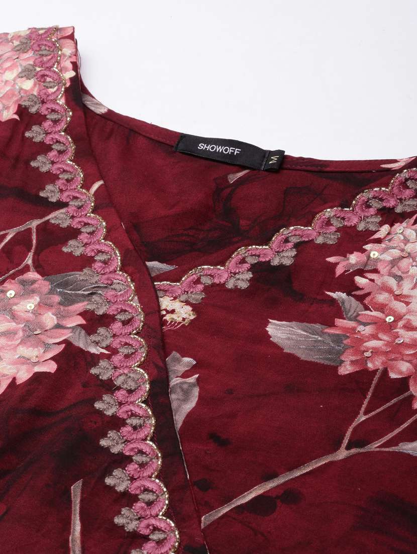 women maroon floral kurta pant set with dupatta - 20961205 -  Standard Image - 8