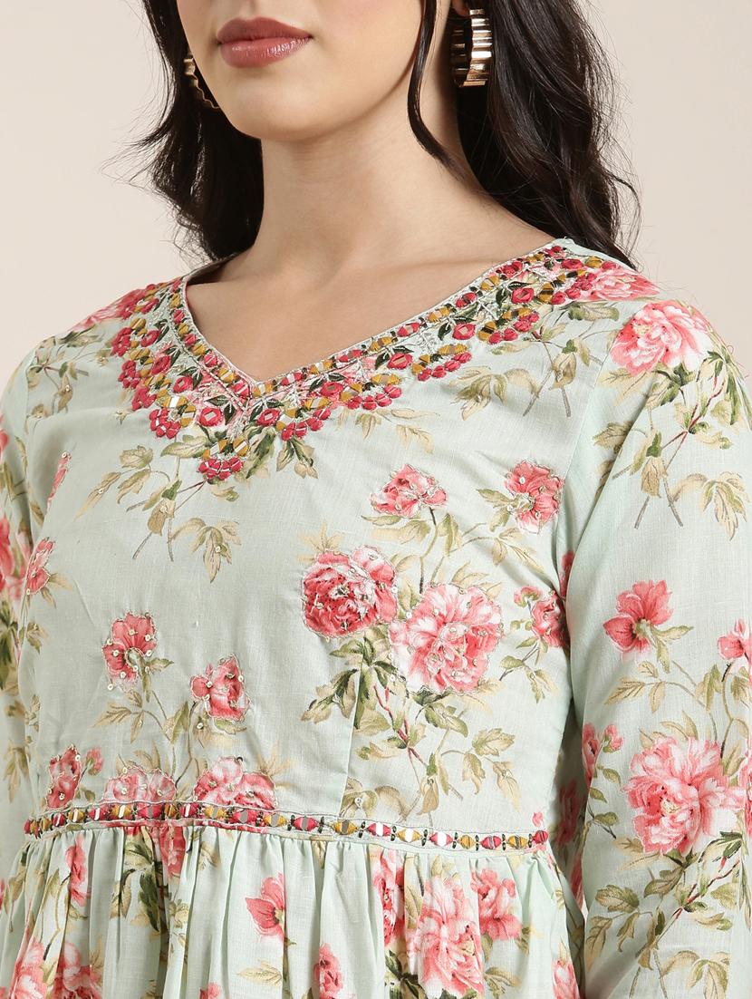 women sea green floral printed kurta sharara set with dupatta - 20961206 - Standard Image - 5