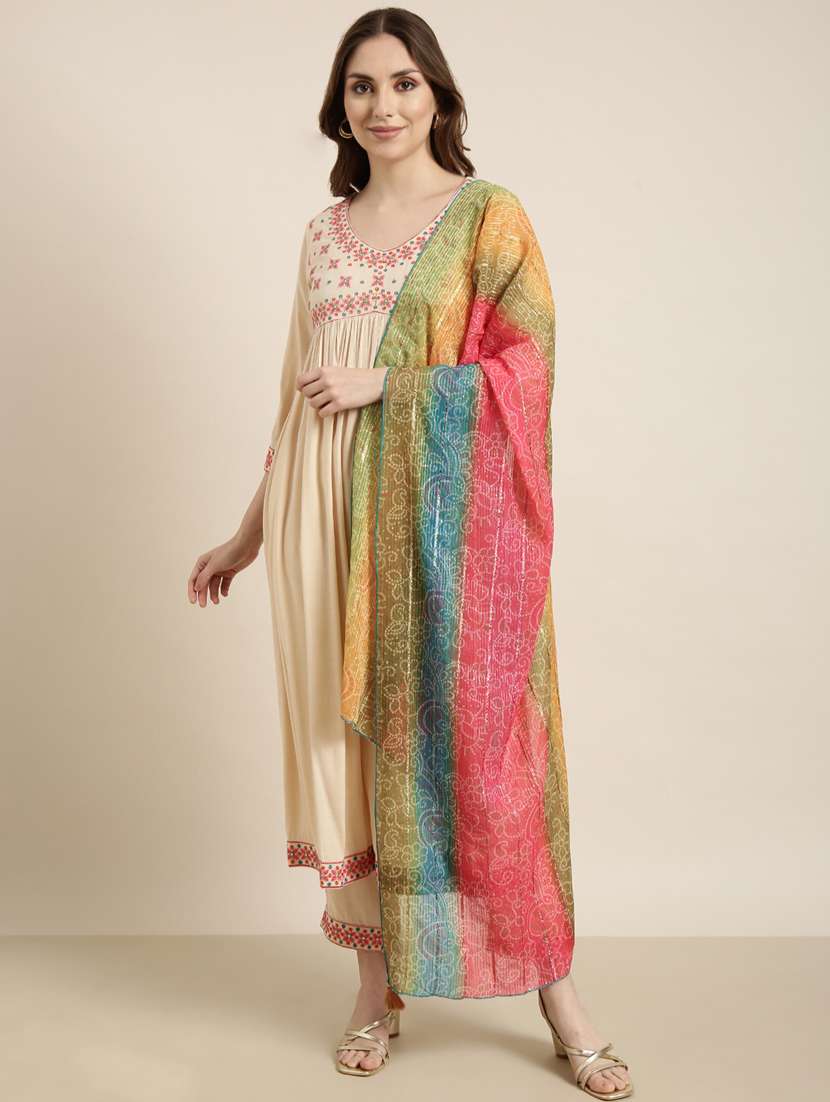 women embroidered kurta pant set with dupatta