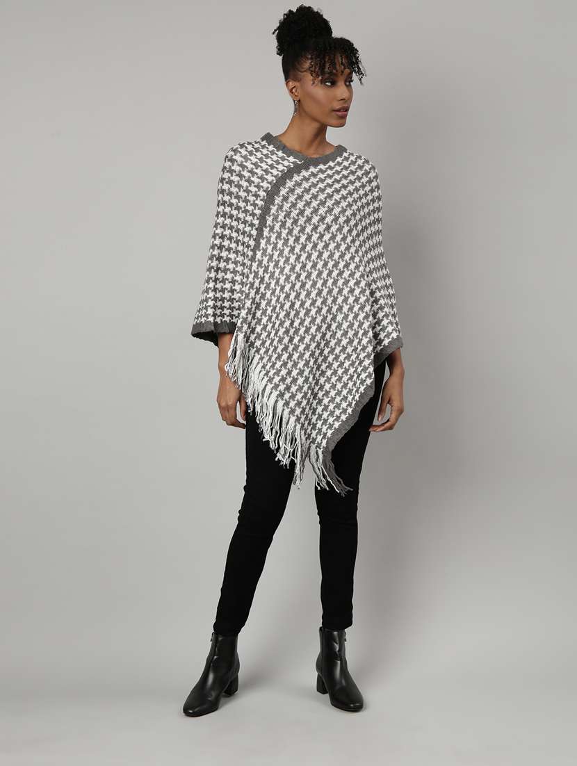 women v-neck self-designed poncho - 20961247 -  Standard Image - 3