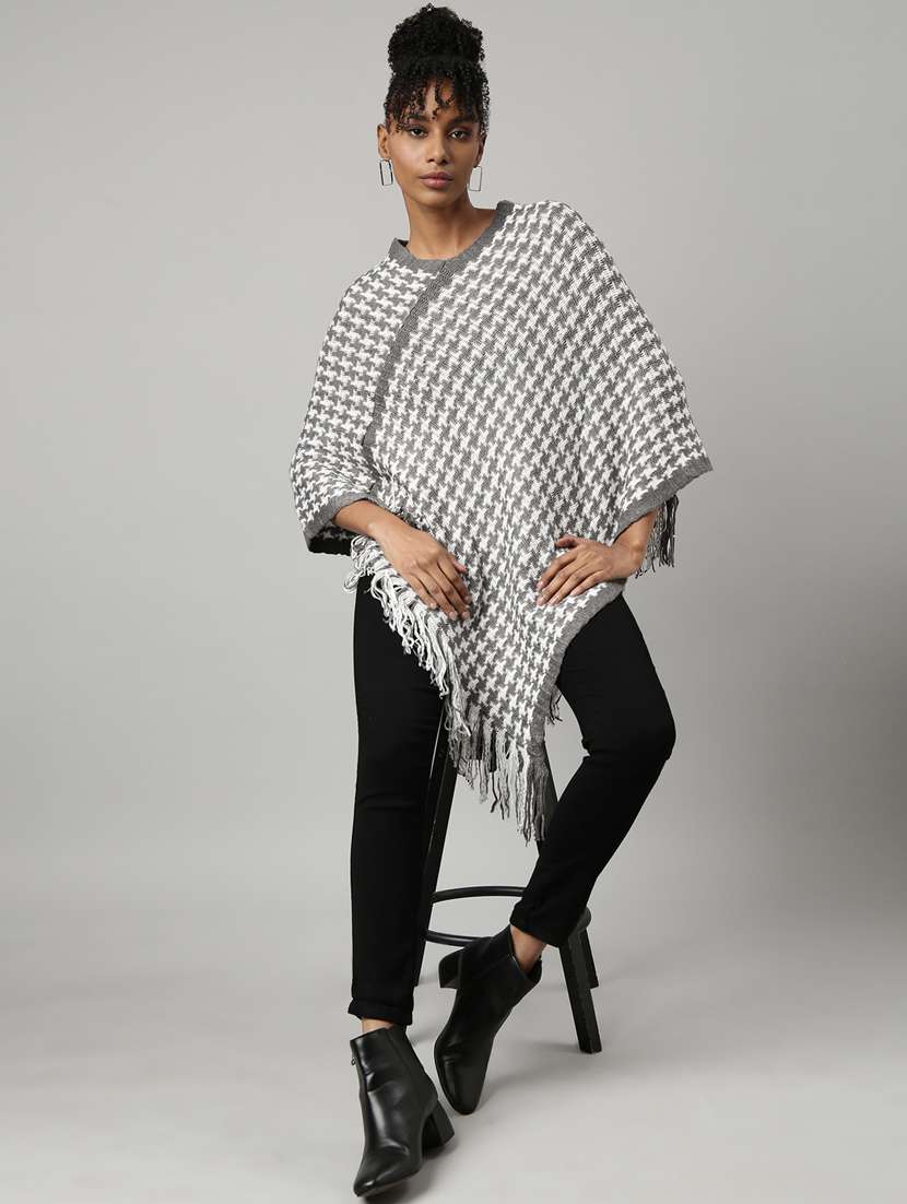 women v-neck self-designed poncho - 20961247 -  Standard Image - 5