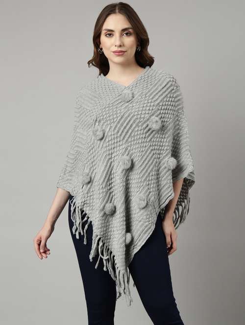 women v-neck self-designed poncho - 20961248 -  Standard Image - 0