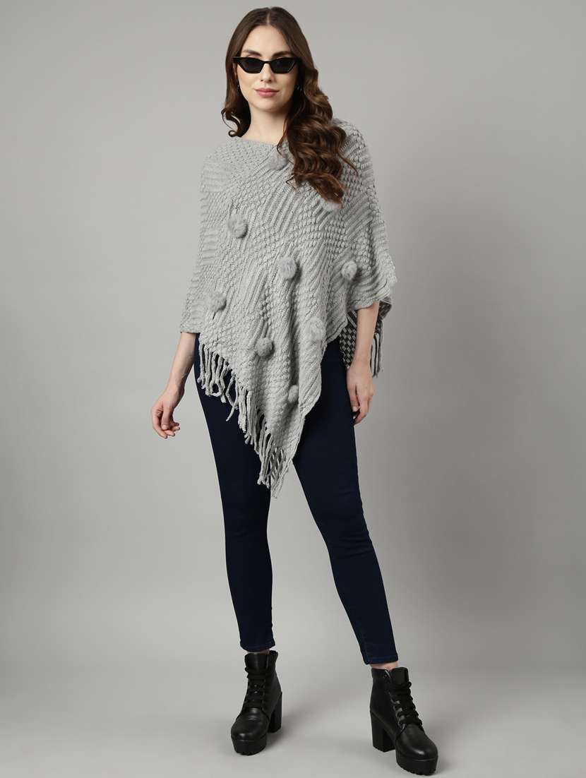 women v-neck self-designed poncho - 20961248 -  Standard Image - 3