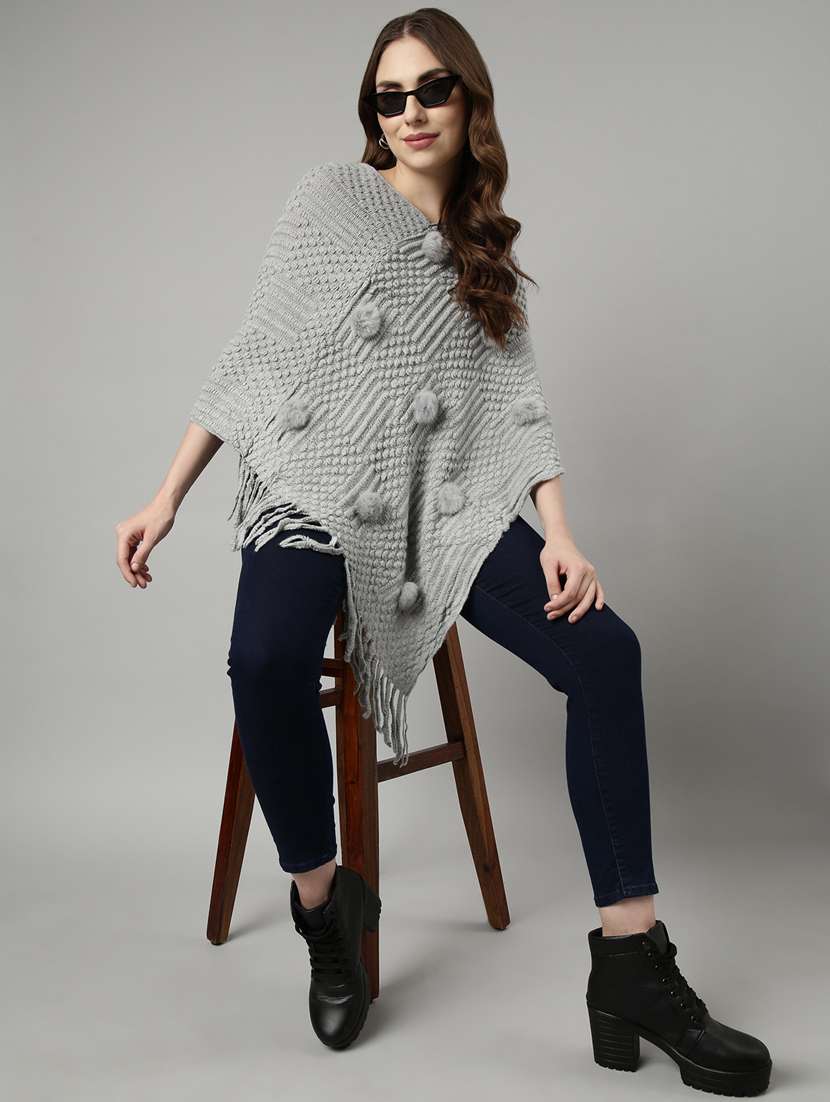 women v-neck self-designed poncho - 20961248 -  Standard Image - 5