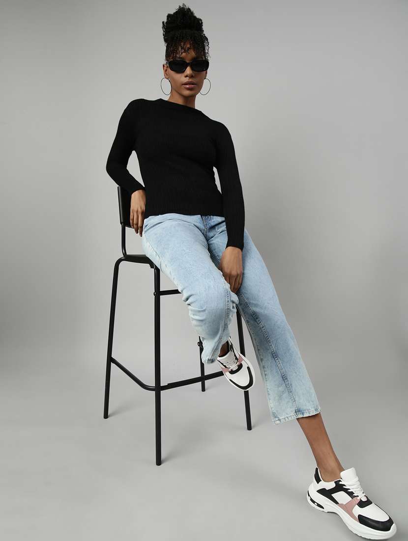 women solid black regular top - 20961252 - Standard Image - 5