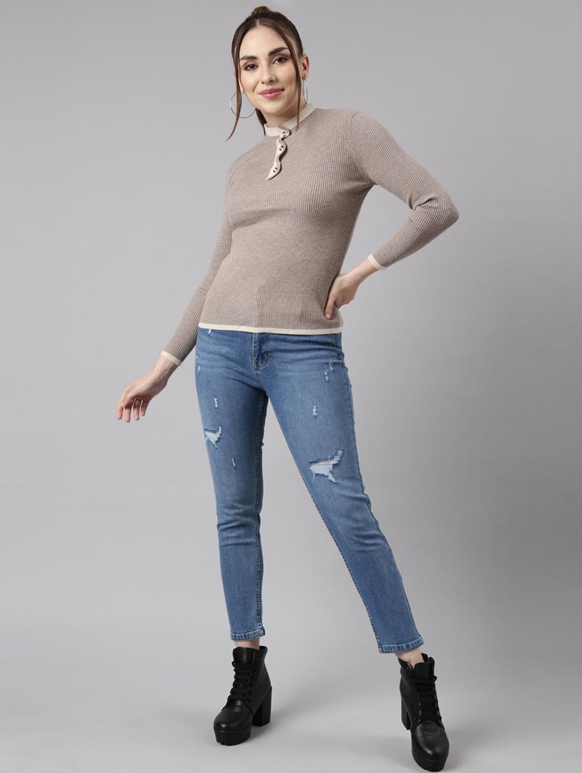 women long sleeved solid regular pullover - 20961256 - Standard Image - 3