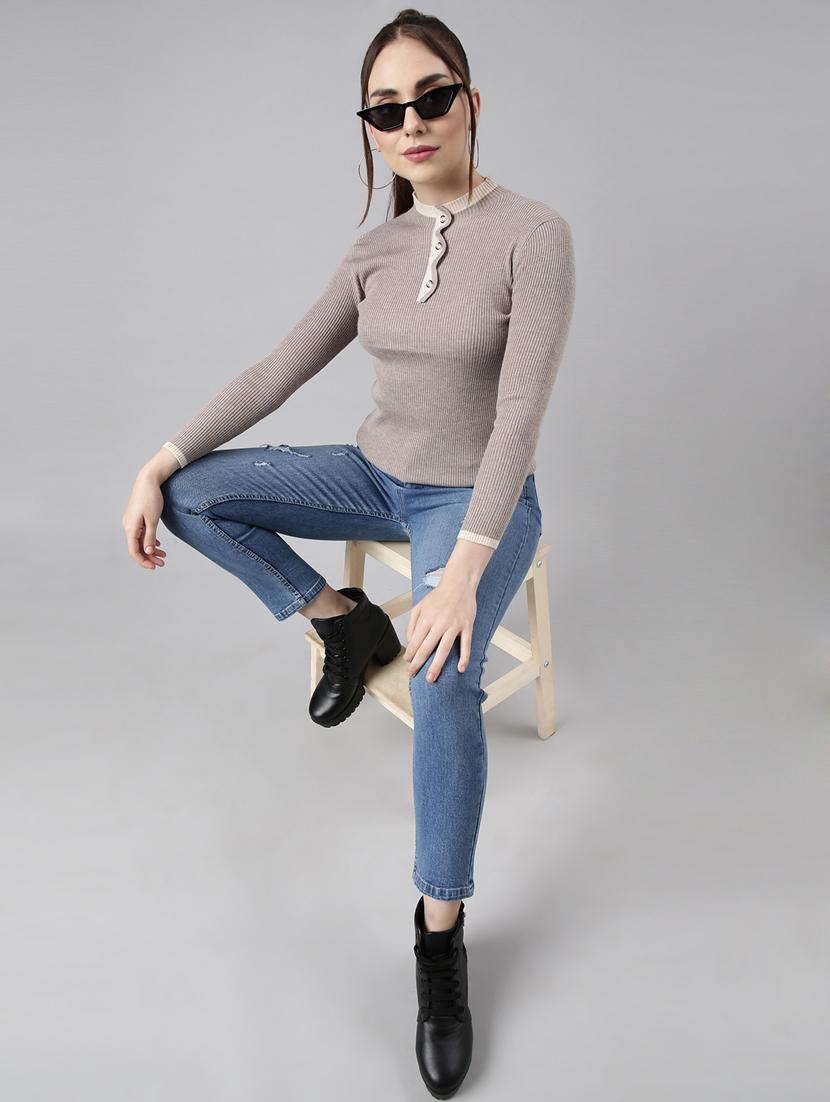 women long sleeved solid regular pullover - 20961256 - Standard Image - 5