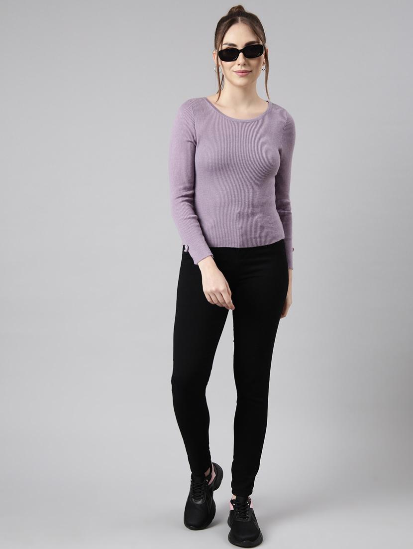 women lavender solid regular top - 20961257 - Standard Image - 3