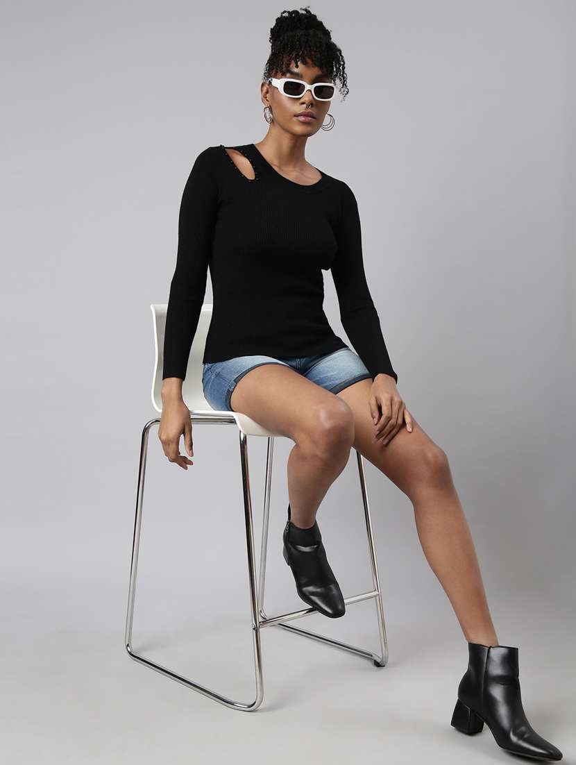 women black solid regular top - 20961259 -  Standard Image - 5