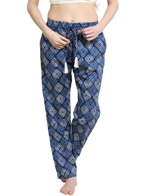 blue block printed pajama - 20961712 - Standard Image - 0