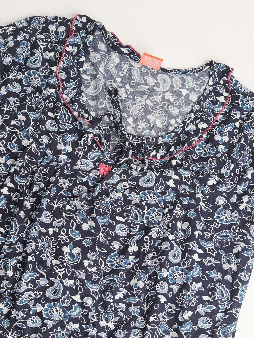 women navy blue printed detailed night dress - 20961882 - Standard Image - 3