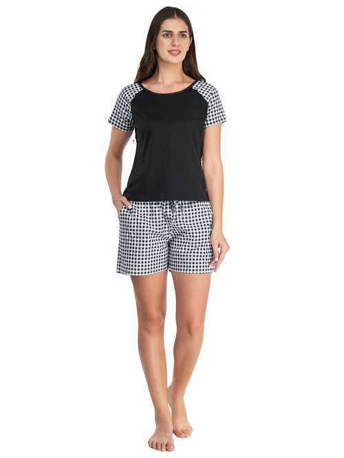 black checkered nightwear top and shorts set - 20962054 - Standard Image - 0