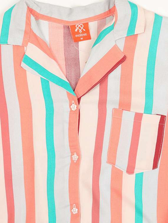 multi coloured striped detailed shirt & pyjama set - 20962066 -  Standard Image - 3