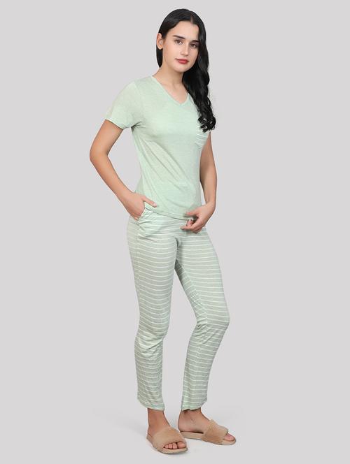 green striped printed detailed top & pyjama set - 20962107 - Standard Image - 0