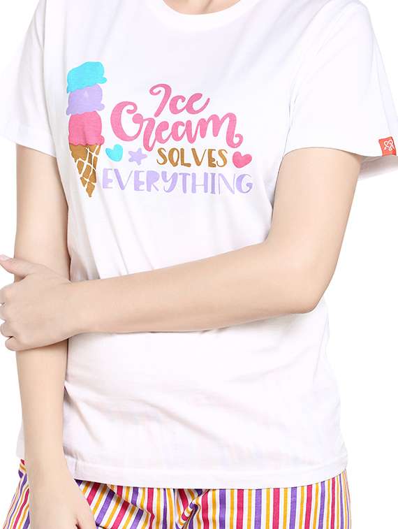 women white printed detailed top & pyjama set - 20962118 -  Standard Image - 3