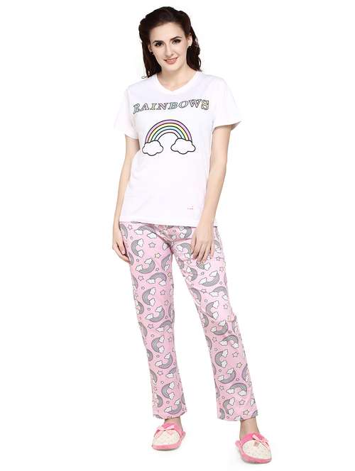 women round neck printed pyjama nightwear set - 20962119 -  Standard Image - 0