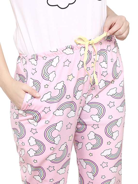 women round neck printed pyjama nightwear set - 20962119 -  Standard Image - 3