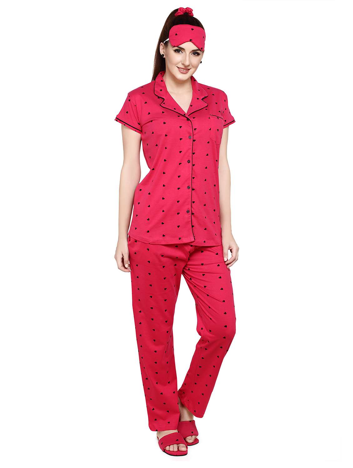 women red printed shirt & pyjama set