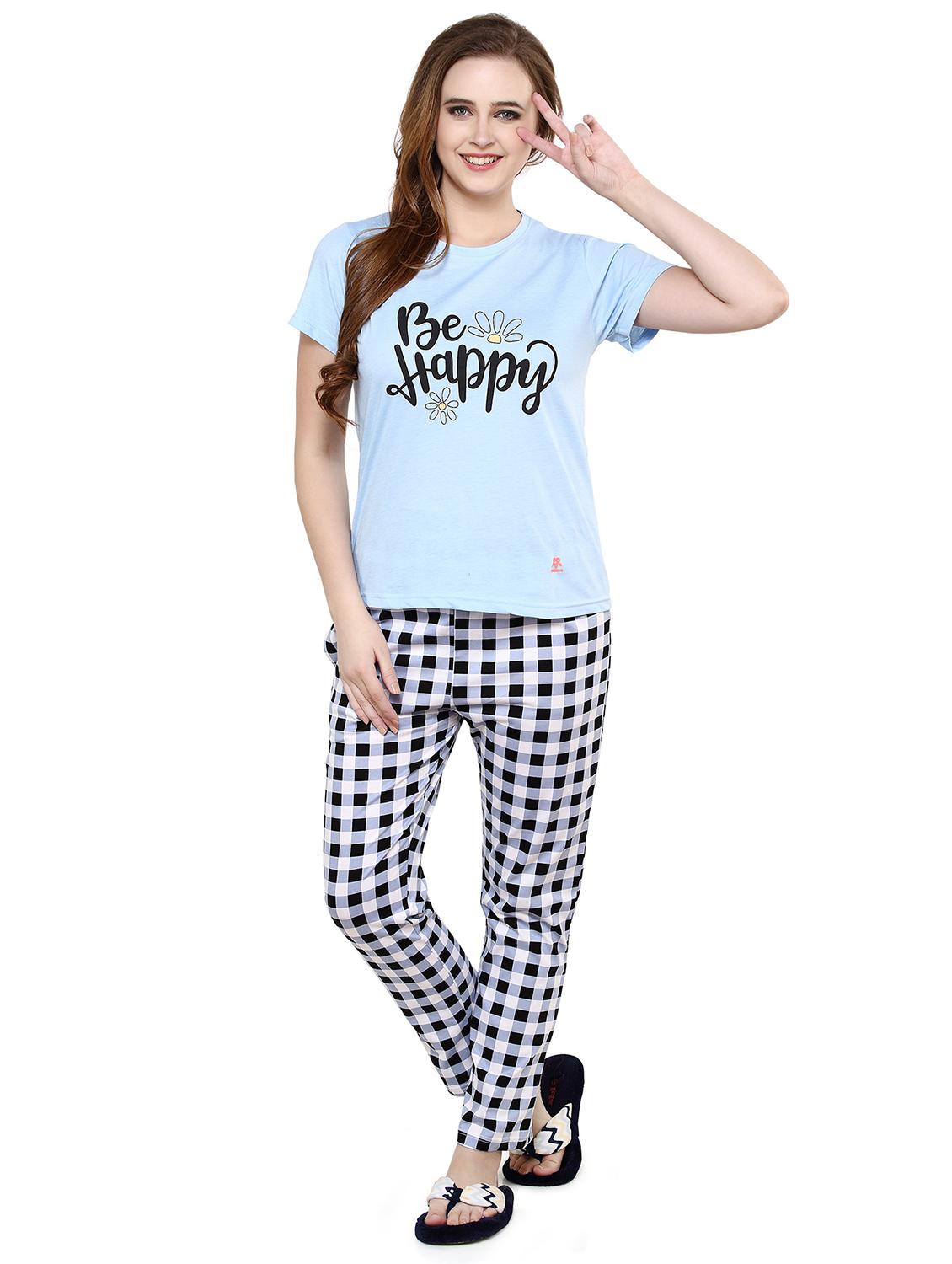 women purist blue printed top y& pyjama set