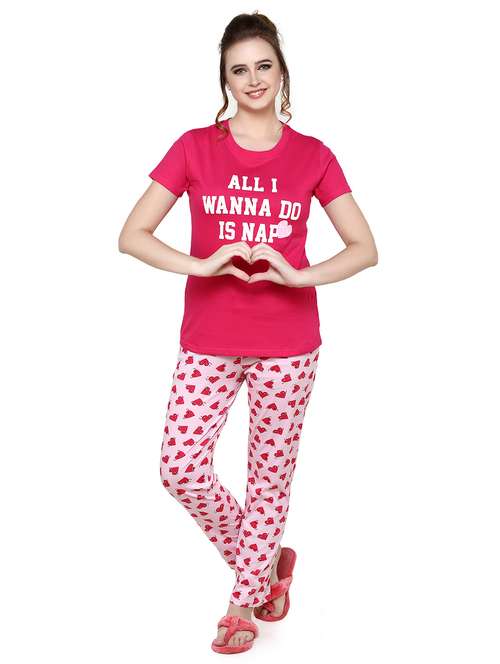 women pink printed top & pyjama set - 20962168 -  Standard Image - 0