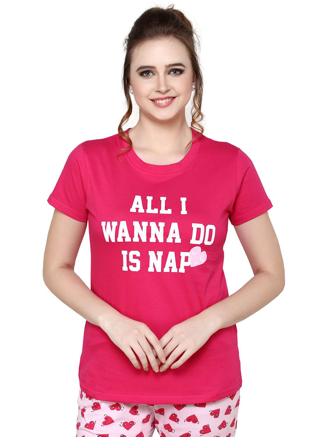 women pink printed top & pyjama set - 20962168 -  Standard Image - 3