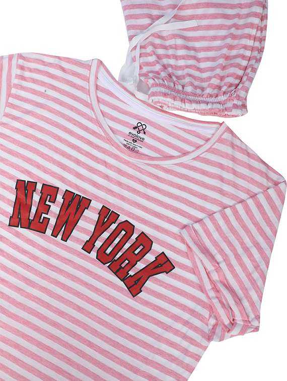 women round neck printed pyjama nightwear set - 20962212 - Standard Image - 3