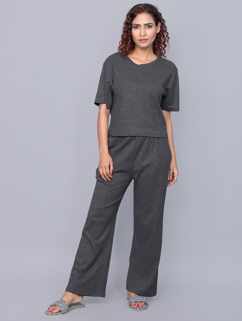 women round neck solid pyjama nightwear set - 20962231 - Zoom Image - 0