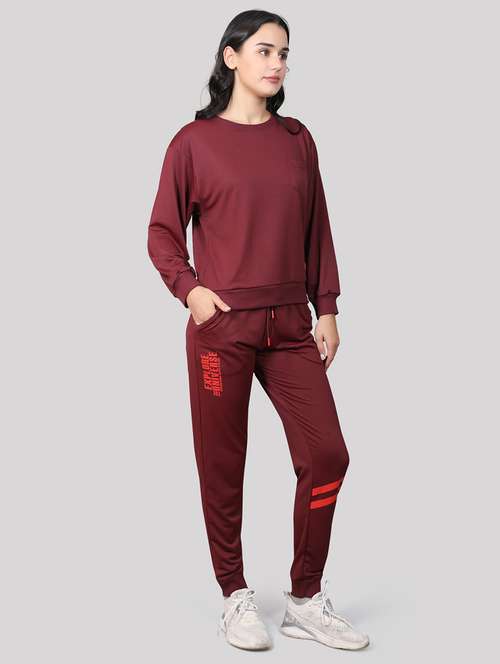 maroon taped detailed top & pyjama set - 20962265 -  Standard Image - 0